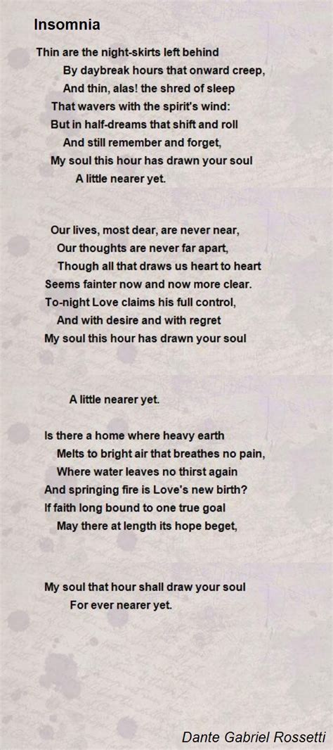 Insomnia Poem By Dante Gabriel Rossetti Poem Hunter
