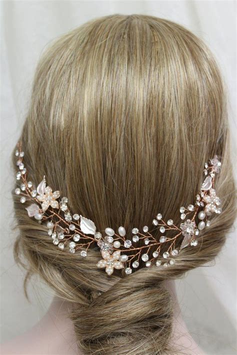 Rose Gold Bridal Hair Vine Wedding Hair Piece Bridal Etsy Hair Vine