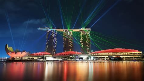 Fond Décran Paysage Urbain Nuit Singapour Bâtiment Réflexion
