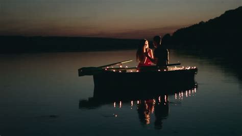 Couple On Romantic Boat At Night Stock Footage Video 11014226