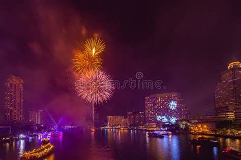 Fireworks To Celebrate New Year On The Chao Phraya River In Bangkok