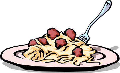 Vector Illustration Of Italian Pasta Spaghetti And Meatball Dinner With