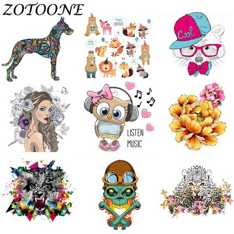 Zotoone Diy Iron On Patches For Clothing Punk Skull Girl Animal Heat