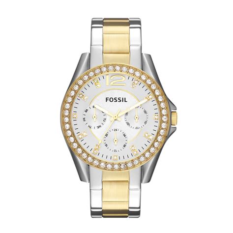 Fossil Womens Riley Multifunction Two Tone Tone Stainless Steel Watch