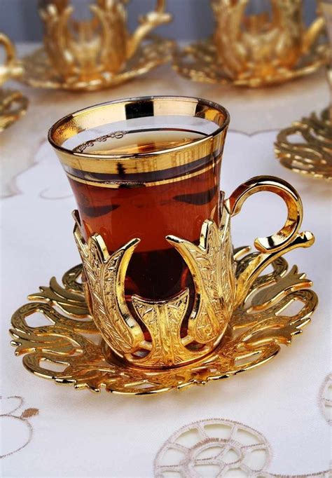 Pc Turkish Tea Glasses Set With Holder Handles Saucers Spoons Glass