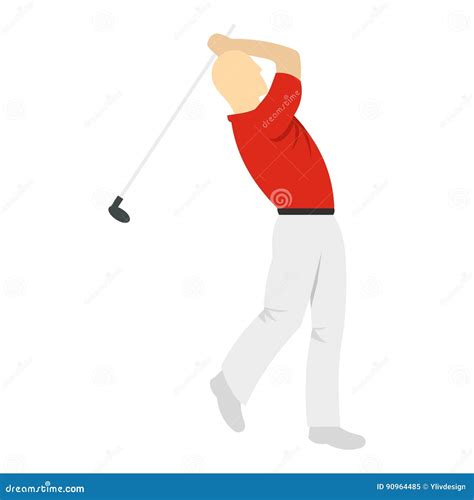 Golf Player In A Red Shirt Icon Isolated Stock Vector Illustration Of