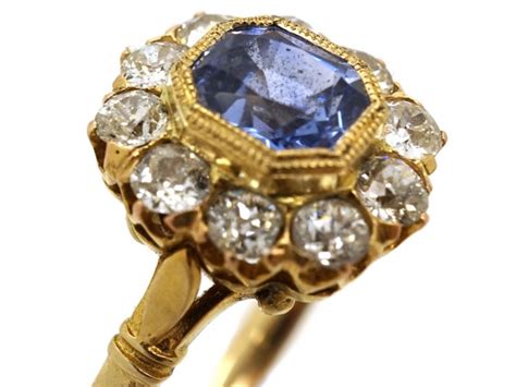 Edwardian 18ct Gold Octagonal Sapphire Diamond Ring 544H The