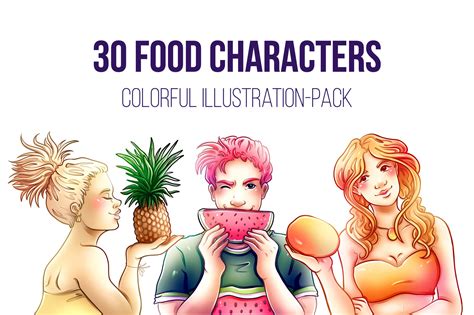 30 Food Characters Illustration Pack ~ Illustrations ~ Creative Market