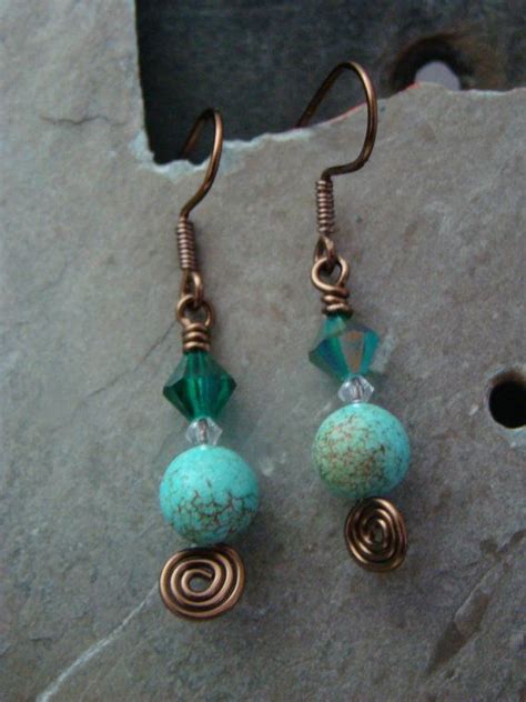 Sale Turquoise And Emerald Crystal Dangle Earrings Handmade Antique