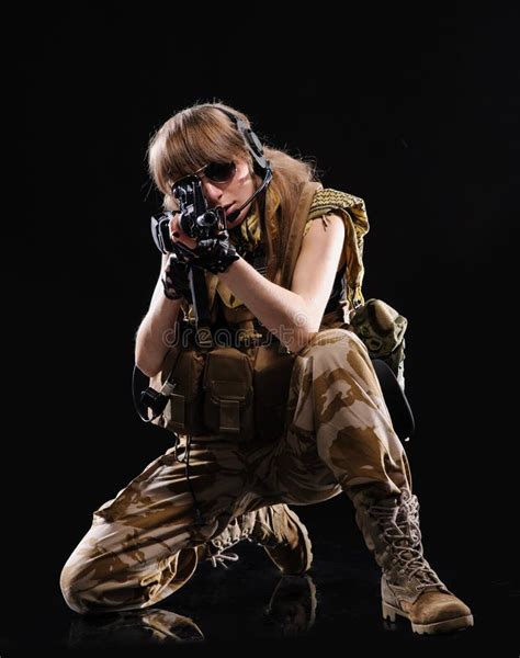 Beautiful Army Girl With Gun Stock Image Image Of Hand Defend