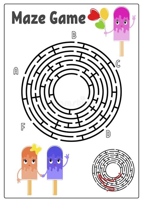 Abstract Round Maze Kids Worksheets Activity Page Game Puzzle For