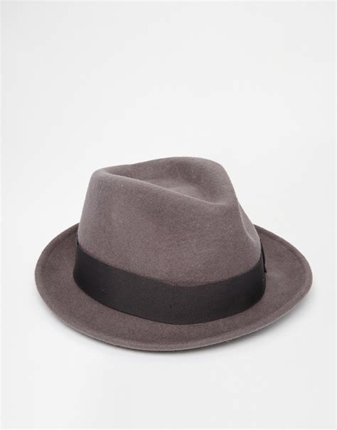 Asos Fedora Hat In Grey Felt In Gray For Men Grey Lyst