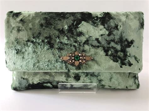 Green Velvet Clutch Bag Adorned With Stunning Vintage Brooch Etsy