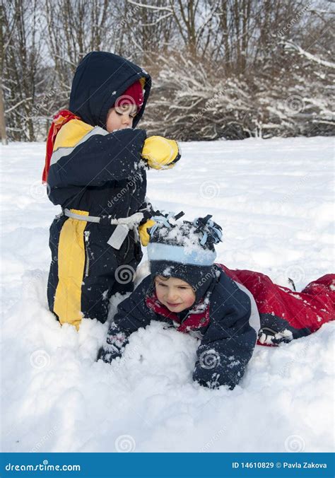 Children Playing In Snow Stock Image Image Of Baby Sister 14610829