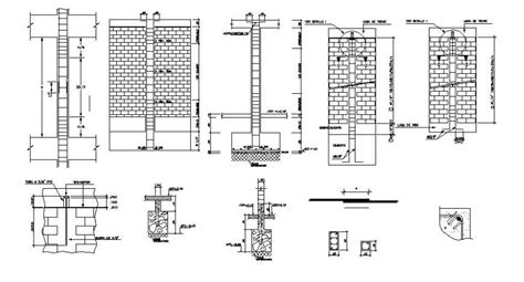Column And Brick Masonry Wall Details Drawing In Autocad Cadbull