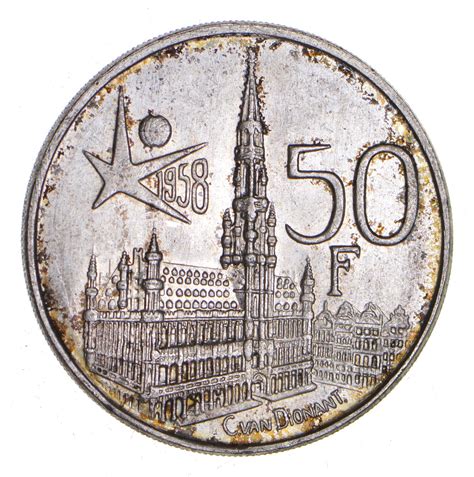Silver World Coin 1958 Belgium 50 Francs World Silver Coin 125