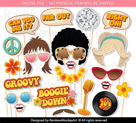 Printable 70s Photo Booth Props 70s Style Photobooth Etsy Uk