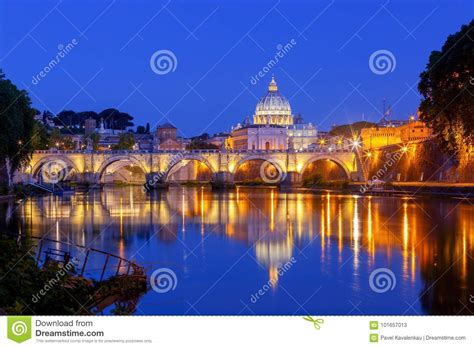 Tiber And St Peter Basilica In Vatican With Rainbow Roma Stock