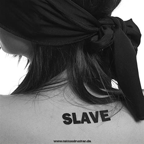 X SLAVE Tattoos BDSM Lettering Slave As Tattoo In Black Naughty Temporary Fetish Tattoo