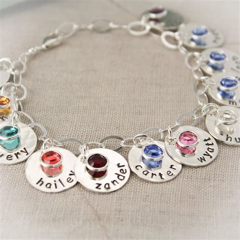 Personalized Mother Charm Bracelet With Birthstones Mommy Etsy