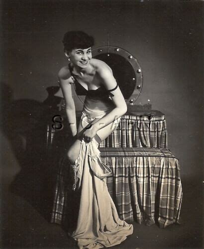 Org Vintage 1940s 50s Sepia Semi Nude RP Brunette Takes Off Skirt Bra