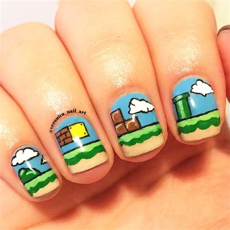 Super Mario Bros Landscape Nail Art Diseños De Esmalte De Uñas