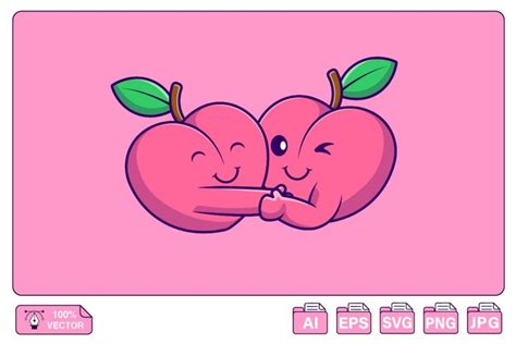 Cute Couple Peach Fruit Cartoon