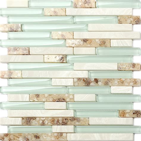 Sea Green Glass Tiles Beach House Style Backsplash White Stone And Resin Conch Tile Bathroom
