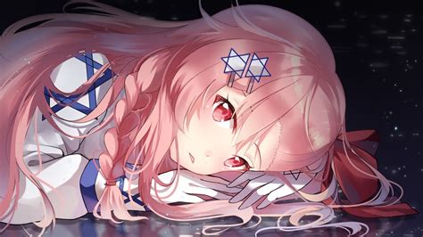 Desktop Wallpaper Anime Girl Cute Read Head Lying Down Sad Hd