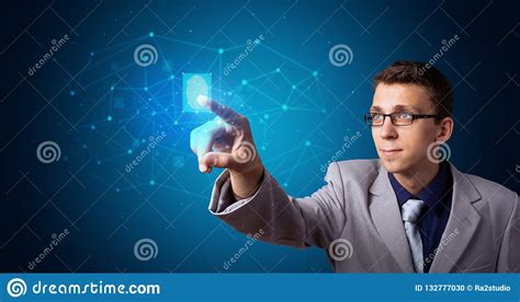 Man Accessing Hologram With Fingerprint Stock Photo - Image of identity, cyberspace: 132777030