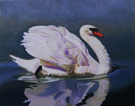 Floating Swan Painting By L V Fry Fine Art America