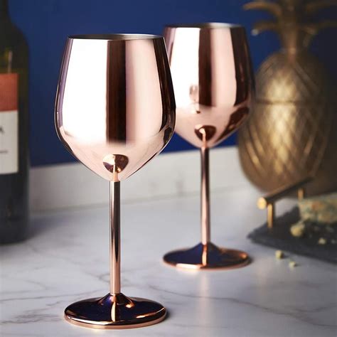 Brushed Gold Stainless Steel Wine Glasses Set Of 2 Kempii Wine Glass Wine Glass Set Gold