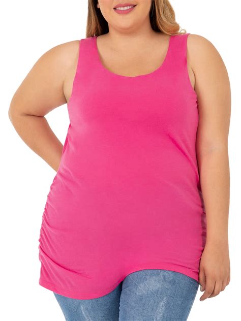 Womens Plus Size Shirred Side Tank With Light Shelf Bra