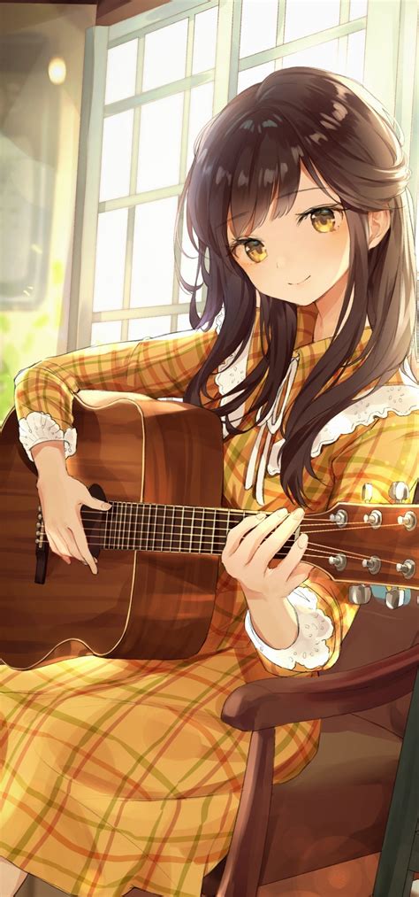 Anime Girl Playing Guitar Instrument Music Cute Beautiful Anime
