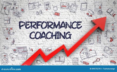 Performance Coaching Drawn On White Brick Wall 3d Stock Illustration