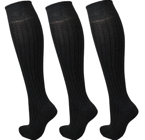 3 pairs men cotton rich long knee high ribbed dark grey socks ebay