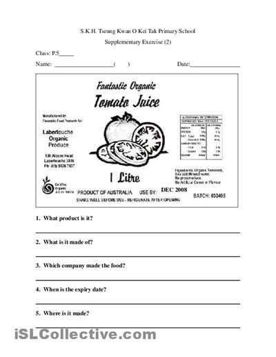 17 Reading Labels Worksheets With Questions