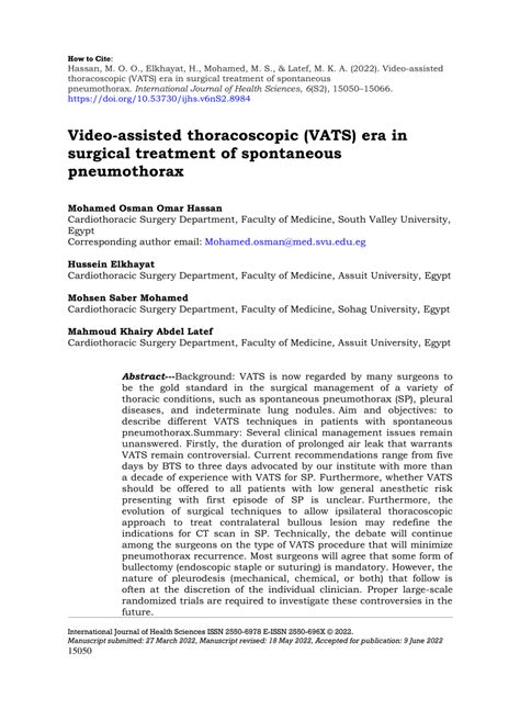 Pdf Video Assisted Thoracoscopic Vats Era In Surgical Treatment Of