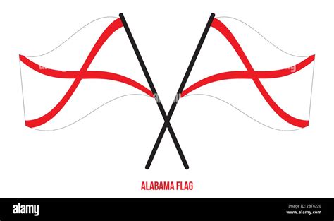 Two Crossed Waving Alabama Flag On Isolated White Background United