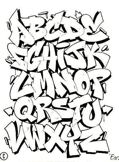 Graffiti Alphabets And Numbers Drawn In Black Ink On White Paper With