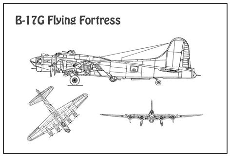 B 17 Flying Fortress Airplane Blueprint Drawing Plans For The Wwii