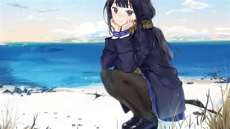 Desktop Wallpaper Beach Calm Anime Girl Cute Outdoor Hd Image