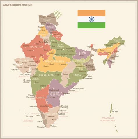 ⊛ Mapa De La India 🥇 Político And Físico Grande Para Imprimir · 2024