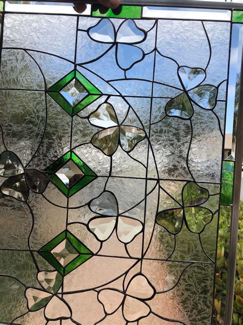 Beveled Shamrocks Leaded Stained Glass Window Panel