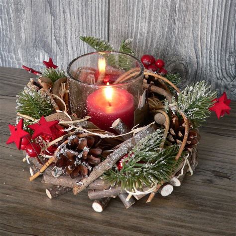 Holzkranz Mit Deko Windlicht Advent Adventskranz Weihnachten Holz Glas