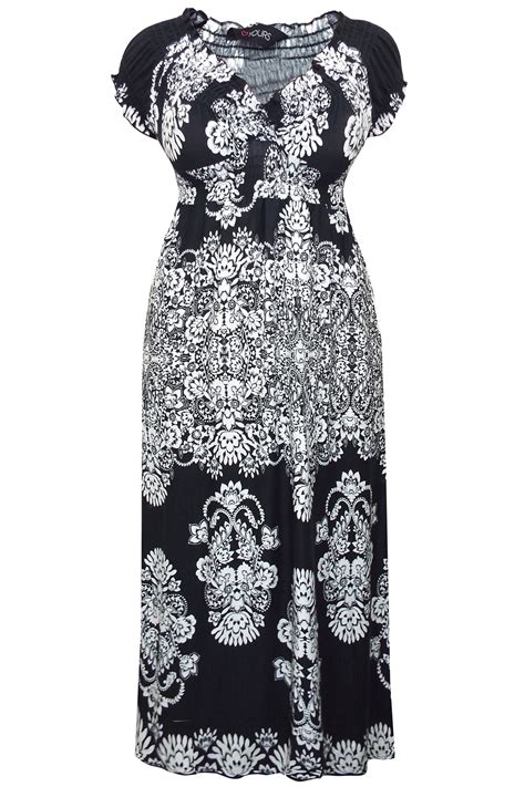 Curve Y0urs Black White Paisley Print Crossover Gypsy Style Maxi