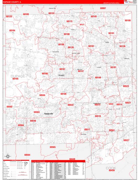 Dupage County Il Zip Code Wall Map Red Line Style By Marketmaps Mapsales