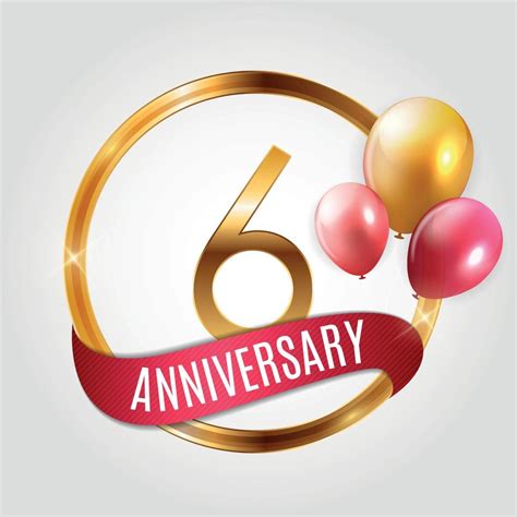 Plantilla De Logotipo De Oro Aniversario De 6 Años Con Cinta Y Globos