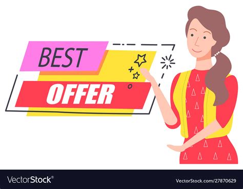Best Offer Discount Capture Happy Girl Offering Vector Image