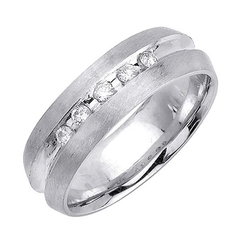 14k White Gold 7mm Brushed With A Center 02ct Diamond Wedding Band